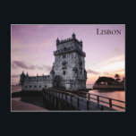 Postal Lisboa Portugal Belem Tower Travel Photo<br><div class="desc">¡A cualquiera le encantaría recibir esta postal con una hermosa foto de viaje de la Torre Belem en Lisboa Portugal al atardecer!</div>