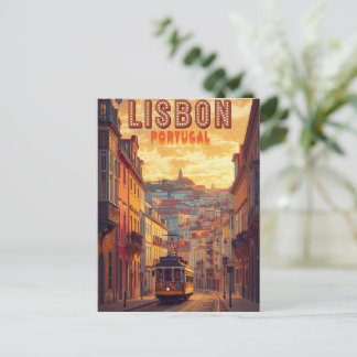 Postal Lisboa Portugal horizonte - Arte de viaje tranvía