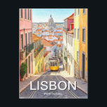 Postal Lisboa Portugal Panteón Alfama Watercolor<br><div class="desc">El Lisboa Portugal es famoso por sus tranvías amarillos y flores moradas. Una de las ciudades más bellas del mundo. Las empinadas calles de Alfama,  una de las zonas más antiguas de Lisboa,  están repletas de tiendas de artesanía tradicional y cafeterías.</div>