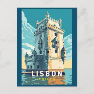 Postal Lisboa Portugal Torre de Belém Arte de Viaje Vinta