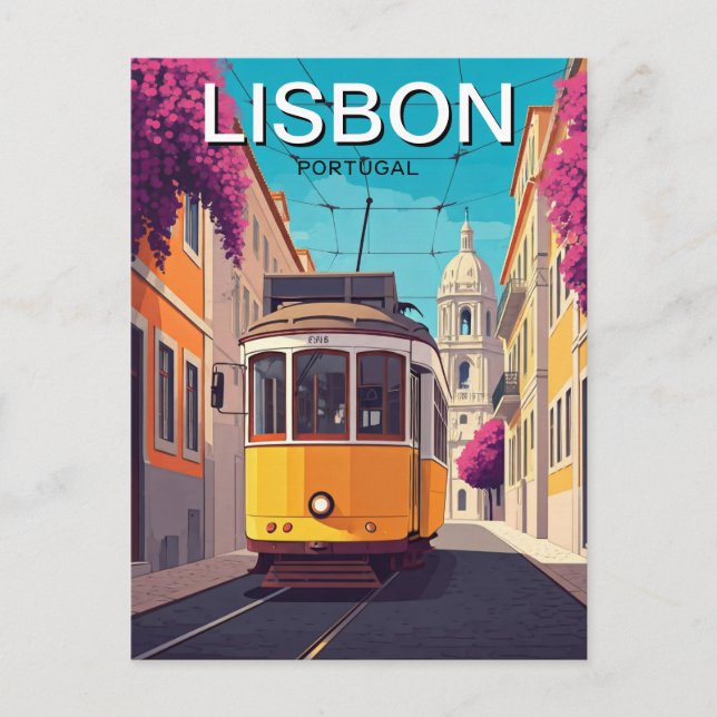 Postal Lisboa Portugal Tramo amarillo Estilo romántico an (Anverso)