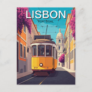 Postal Lisboa Portugal Tranvía Amarillo Estilo Anime Romá