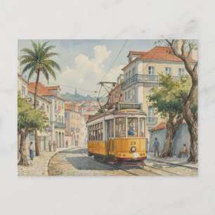 Postal Lisboa Portugal Tranvía Amarillo Viaje