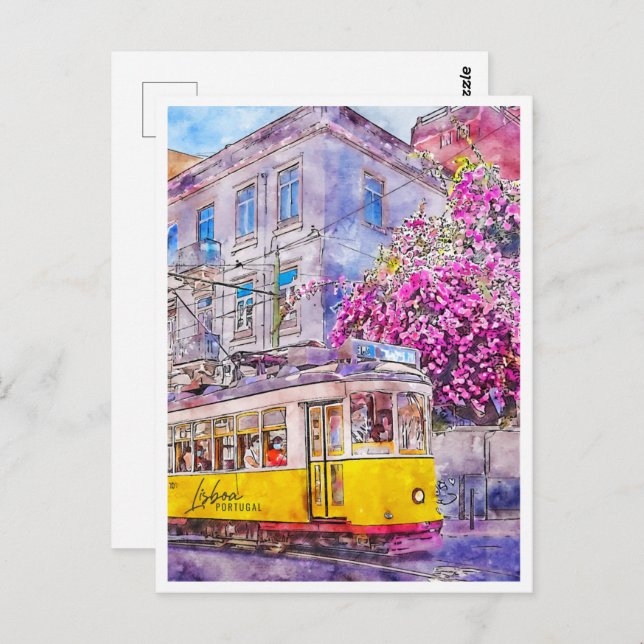 Postal Lisboa Portugal Travel Place Watercolor (Anverso / Reverso)