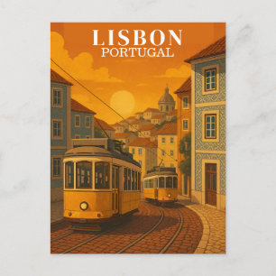 Postal Lisboa Portugal Viaje Antiguo Tranvía Amarillo