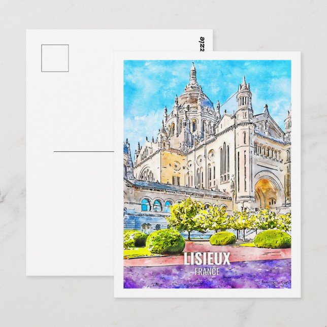 Postal Lisieux France Famoso Travel Place Watercolor (Anverso / Reverso)
