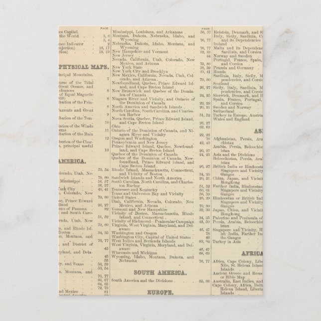 Postal Lista alfabética de mapas y gráficos (Anverso)