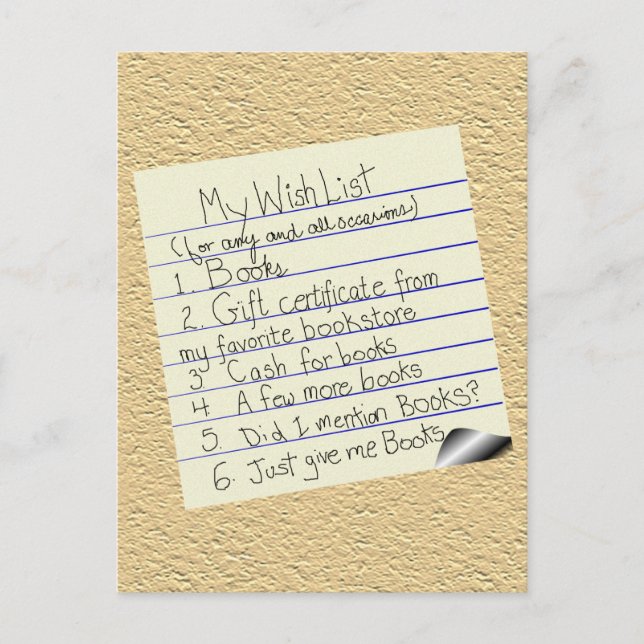 Postal Lista de deseos de Booklover (Anverso)