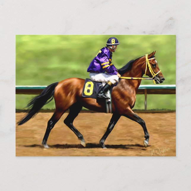Postal Listo para correr - Pintura de caballos de carrera (Anverso)