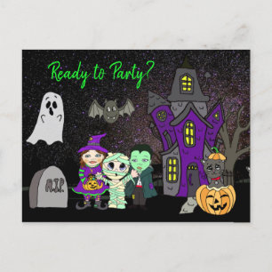 Postal Listo para el Fiesta, Halloween Haunted House Invi