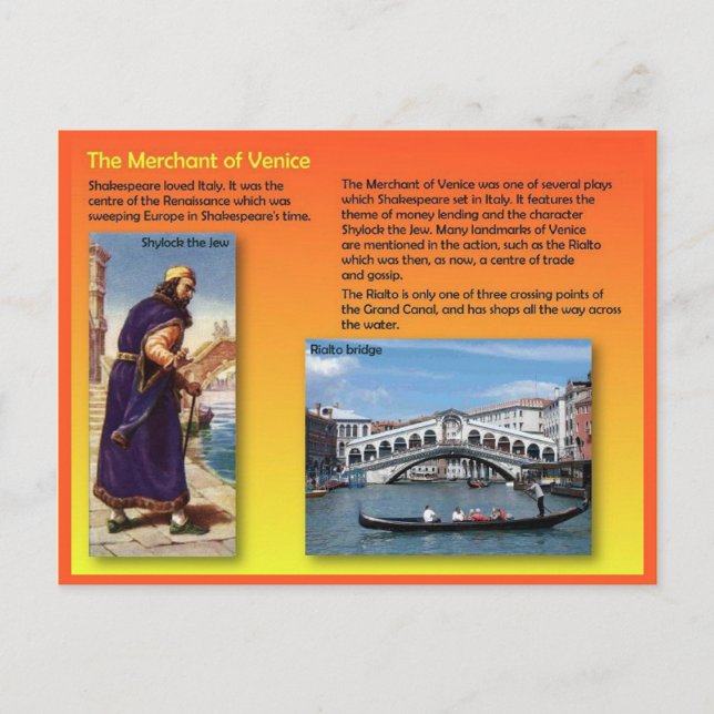 Postal Literatura, Shakespeare, comerciante de Venecia (Anverso)