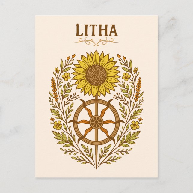 Postal Litha Sunflower Wheel Summer Solstice Celestial  (Anverso)
