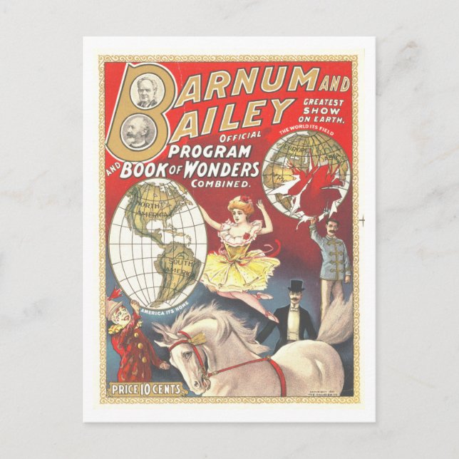 Postal Litografía de publicidad de Barnum y Bailey de épo (Anverso)