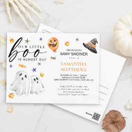 Postal Little Boo Halloween Watercolor Baby Shower