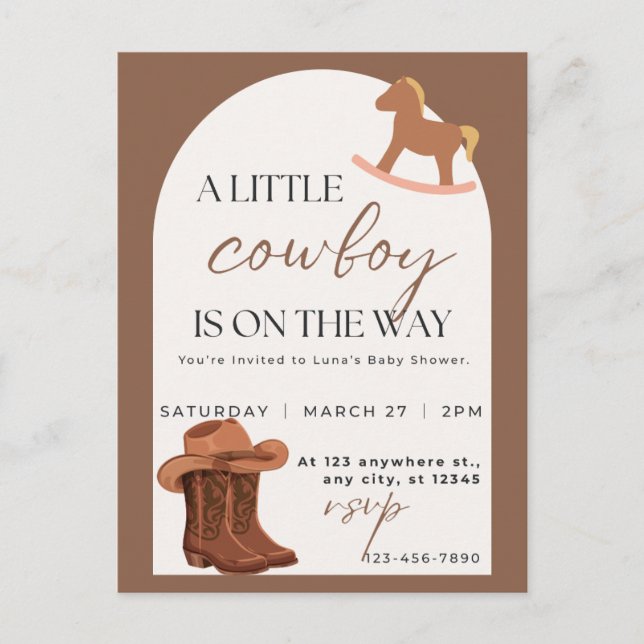 Postal  Little Cowboy Western Baby Shower Invitation (Anverso)