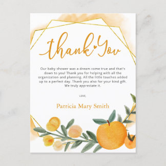 Postal Little Cutie Naranja Baby Shower Gracias