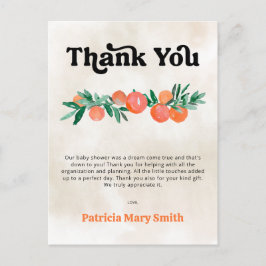 Postal Little Cutie Naranja Baby Shower Gracias