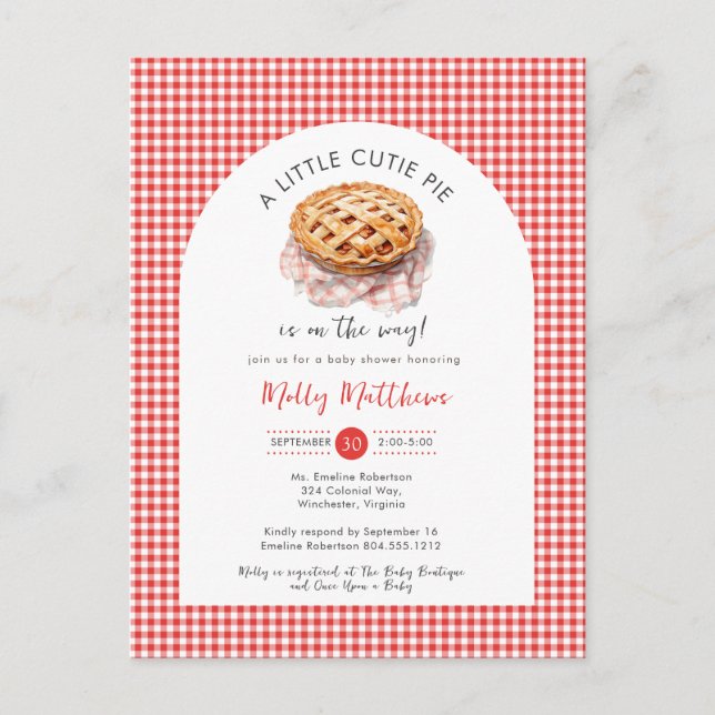 Postal Little Cutie Pie Apple Gingham Baby Shower (Anverso)
