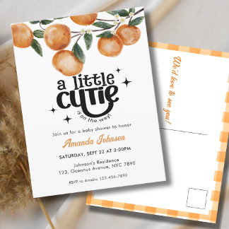 Postal Little Cutie Watercolor Citrus Naranja Baby Shower