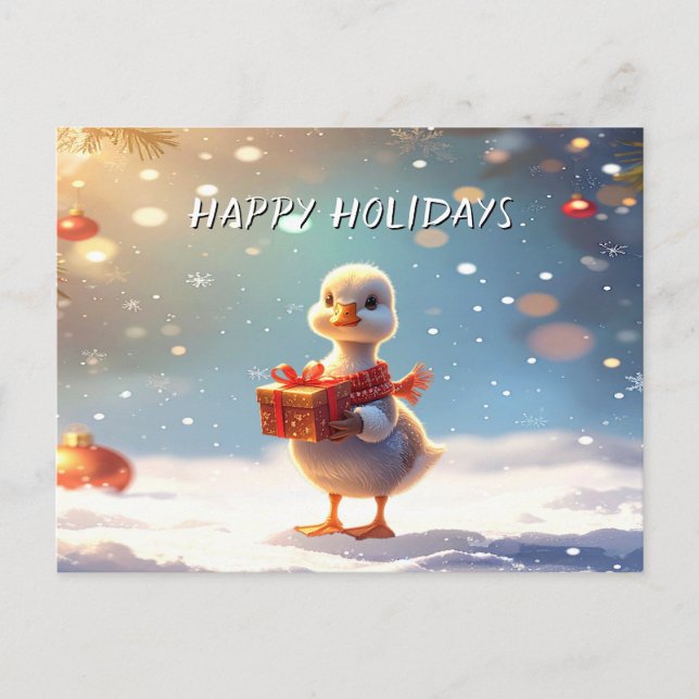 Postal Little Duck Christmas Holiday Postcard (Anverso)