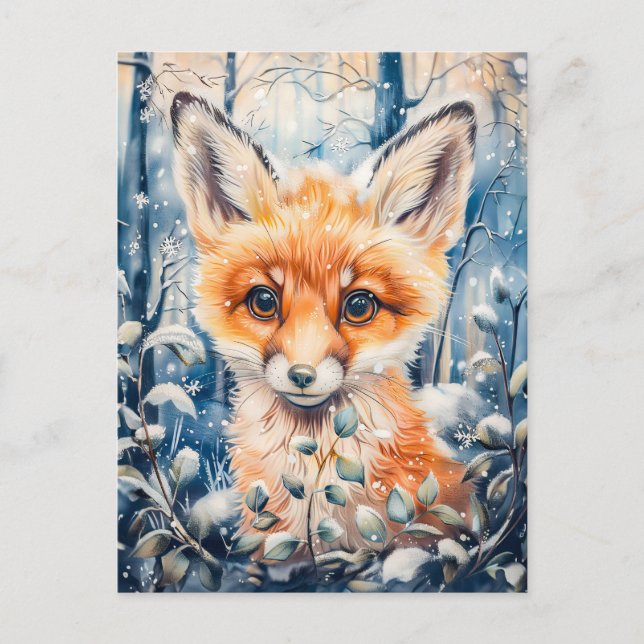 Postal Little Fox en hierbas de invierno (Anverso)