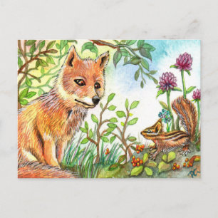Postal Little Fox Y Chipmunk