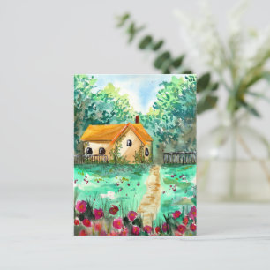 Postal Little Garden House Watercolor