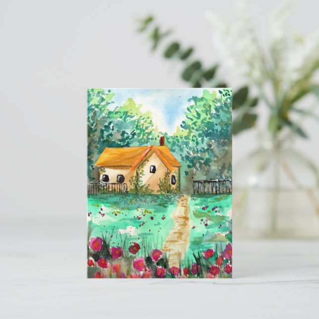Postal Little Garden House Watercolor (Anverso de pie)