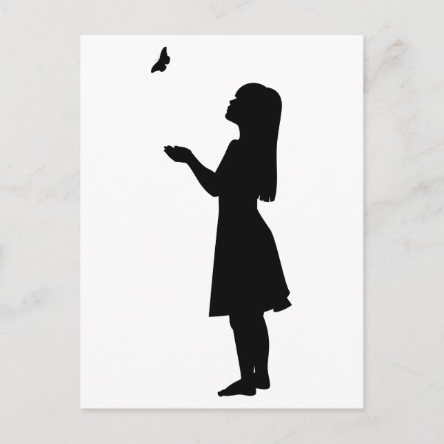 Postal Little Girl And Butterfly Silhouette Child Nature (Anverso)