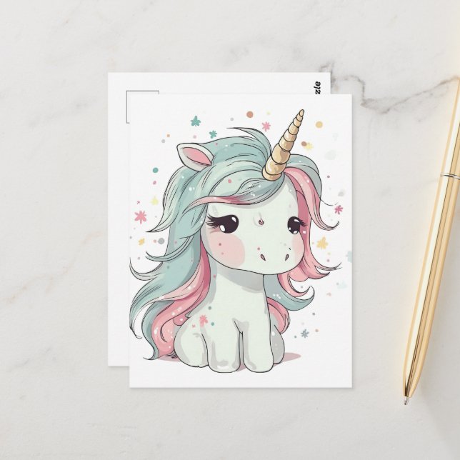 Postal Little Kawaii Unicorn (Anverso/Reverso In Situ)