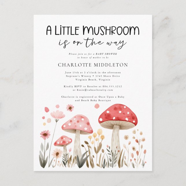Postal Little Mushrooms Wildflower Baby Shower (Anverso)