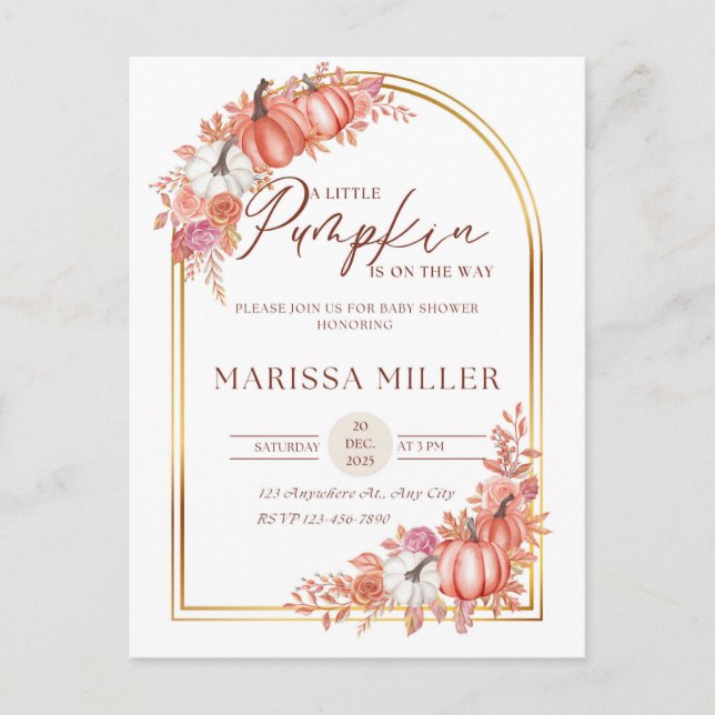 Postal Little Pumpkin Is On the Way Invitation  (Anverso)