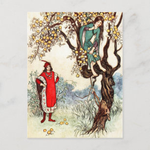 Postal Little Two eyes le entrega una rama al Caballero