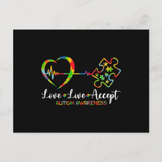 Postal Live Love Accept Autism Awareness Men Women Kids G (Anverso)