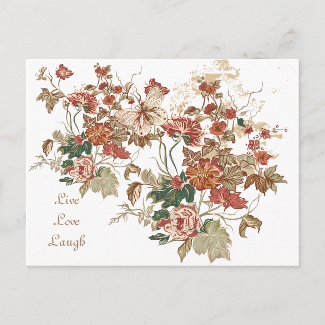 Postal LIve Love Laugh Floral Butterfly Postcard Art (Anverso)