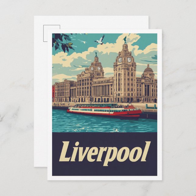 Postal Liverpool Inglaterra Art Vintage Travel Ilustracio (Anverso / Reverso)