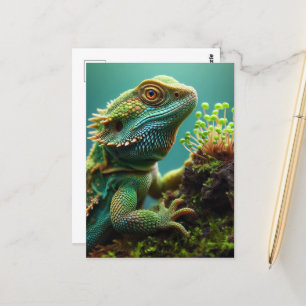 Postal Lizard Adorable y Pequeñas Plantas