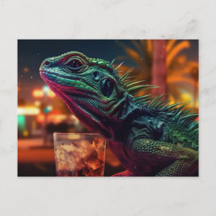 Postal Lizard con una bebida
