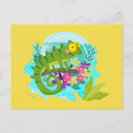 Postal Lizard tropical verde con flores