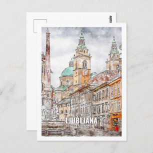 Postal Ljubljana Eslovenia Famoso boceto acuático de viaj