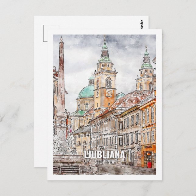 Postal Ljubljana Eslovenia Famoso boceto acuático de viaj (Anverso / Reverso)