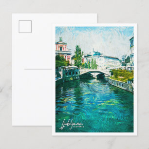 Postal Ljubljana Eslovenia Hermoso paisaje de pintura al