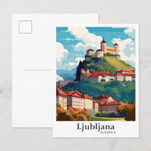 Postal Ljubljana Eslovenia Ilustracion de Viajes