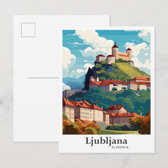 Postal Ljubljana Eslovenia Ilustracion de Viajes (Anverso / Reverso)