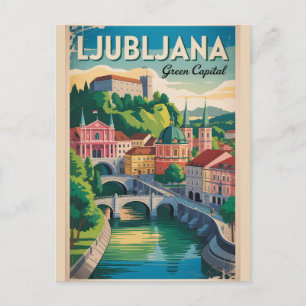 Postal Ljubljana Eslovenia Retro Silueta Urbana Viajes