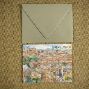 Postal Ljubljana Eslovenia Silhouette Watercolor Painting