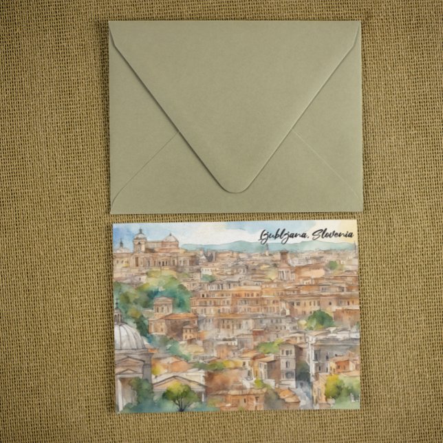 Postal Ljubljana Eslovenia Silhouette Watercolor Painting (Ljubljana Slovenia Silhouette Watercolor Painting)