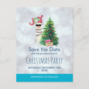Postal Llama a Silver Bokeh y Icy Blue Save the Date
