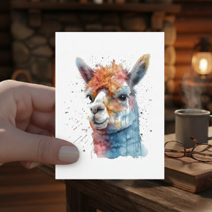 Postal Llama Acuarela Arcoíris