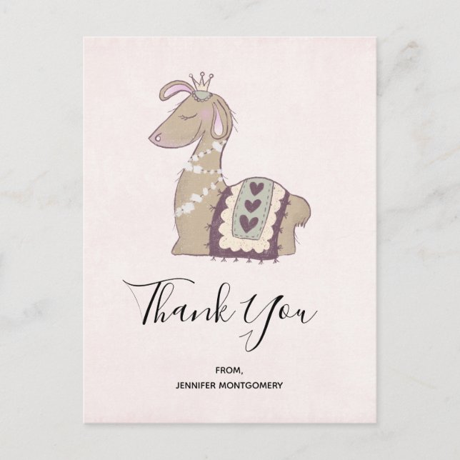 Postal Llama Adorable con Corona Gracias (Anverso)